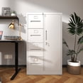 thumbnail image 2 of Leumius 52.4" Tall Metal Storage Cabinet with Lock,Freestanding Filing Cabinet Armoire Wardrobe Closet with 4 Drawers & Hanging Rod for Office,Living Room,School,White, 2 of 8