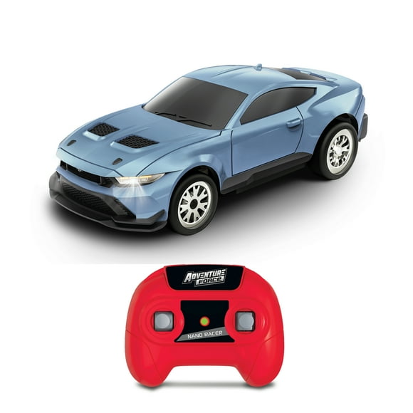Adventure Force 1:64 Scale Radio Control Nano Racer Ford Mustang, Rechargeable Mini Remote-Control Car with Lights – Blue, Ages 5+