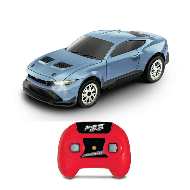 Adventure Force 1:64 Scale Radio Control Nano Racer Ford Mustang, Rechargeable Mini Remote-Control Car with Lights – Blue, Ages 5+