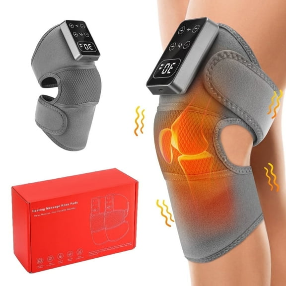 Knee Massager with Heat, Heated Knee Wrap Brace, Cordless Knee Heating Pad with 3 Vibrations, 5 Heating, 30min Auto Off for Knee Relaxation, Gray