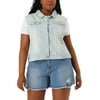 Agnes Orinda Juniors' Plus Size Single Breasted Classic Denim Vest Sleeveless Jacket
