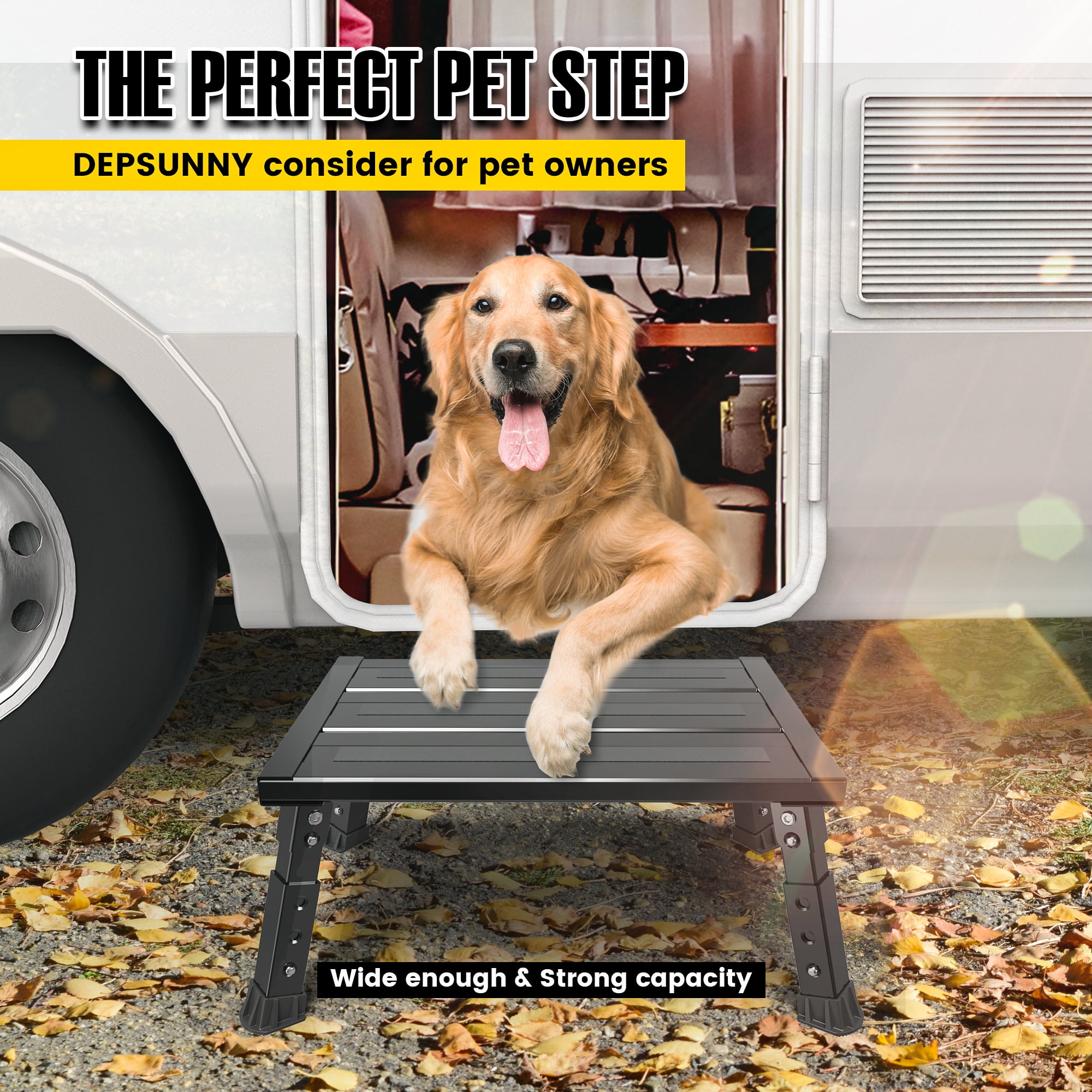 GanFindX Adjustable Height Aluminum RV Steps Stool Supports Up to