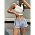 thumbnail image 5 of Women'S Striped Print Drawstring Waist Shorts Wide Leg Summer Beach Mini Shorts Blue  L, 5 of 8