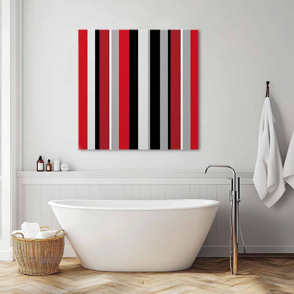 Red and Canvas Wall Art, Black Striped Abstract Geometric Vertical Stripes Framed Wall Decor Modern Artwork Prints Painting for Living Room, Bedroom, Kitchen & Cafe Decor 16x16 Inch