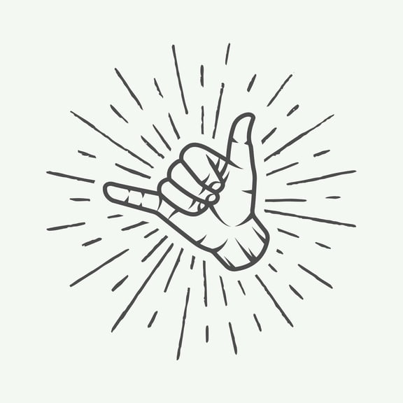 Art.com Vintage Surfing Shaka Hand with Retro Sunburst. Graphic Vector Illustration. Art Print by AkimD, 24" x 24"