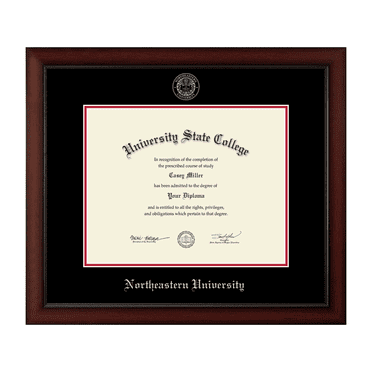 Framerly - Northeastern Diploma Frame with Black and Red Mat
