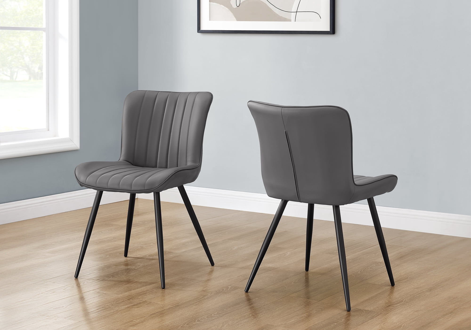 Monarch Specialties - Dining Chair, 33" Height, Dining Room, Kitchen, Upholstered, Side, Set Of 2, Grey Leather Look, Black Metal, Contemporary, Modern