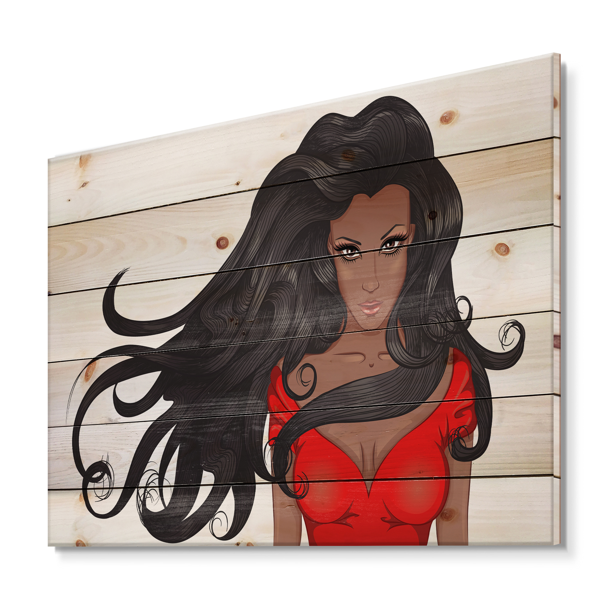 Designart 'Portrait of African American Female XIV' Modern Print on Natural Pine Wood