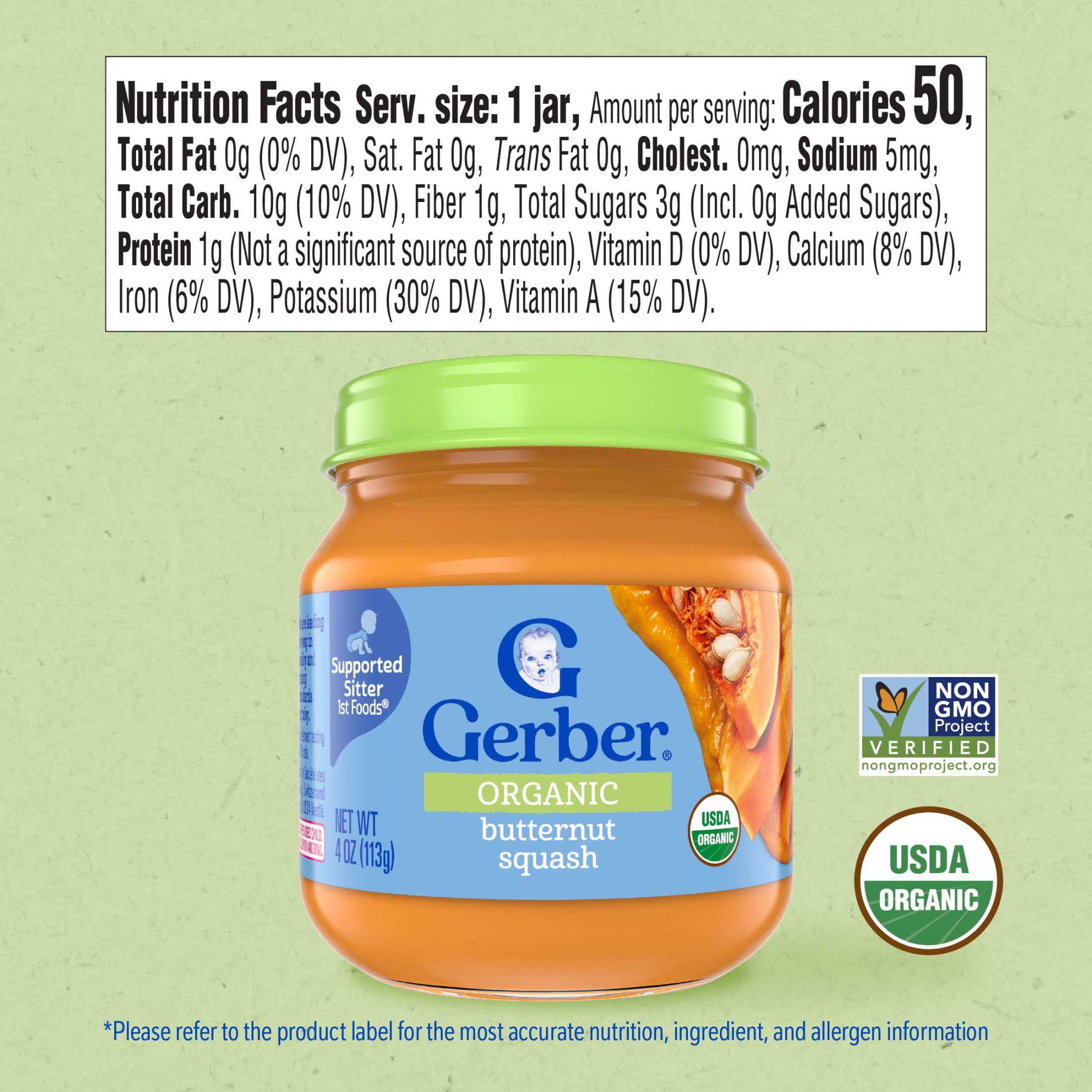 (12 pack) Gerber 1st Foods Organic for Baby Baby Food, Butternut Squash, 4 oz Jar