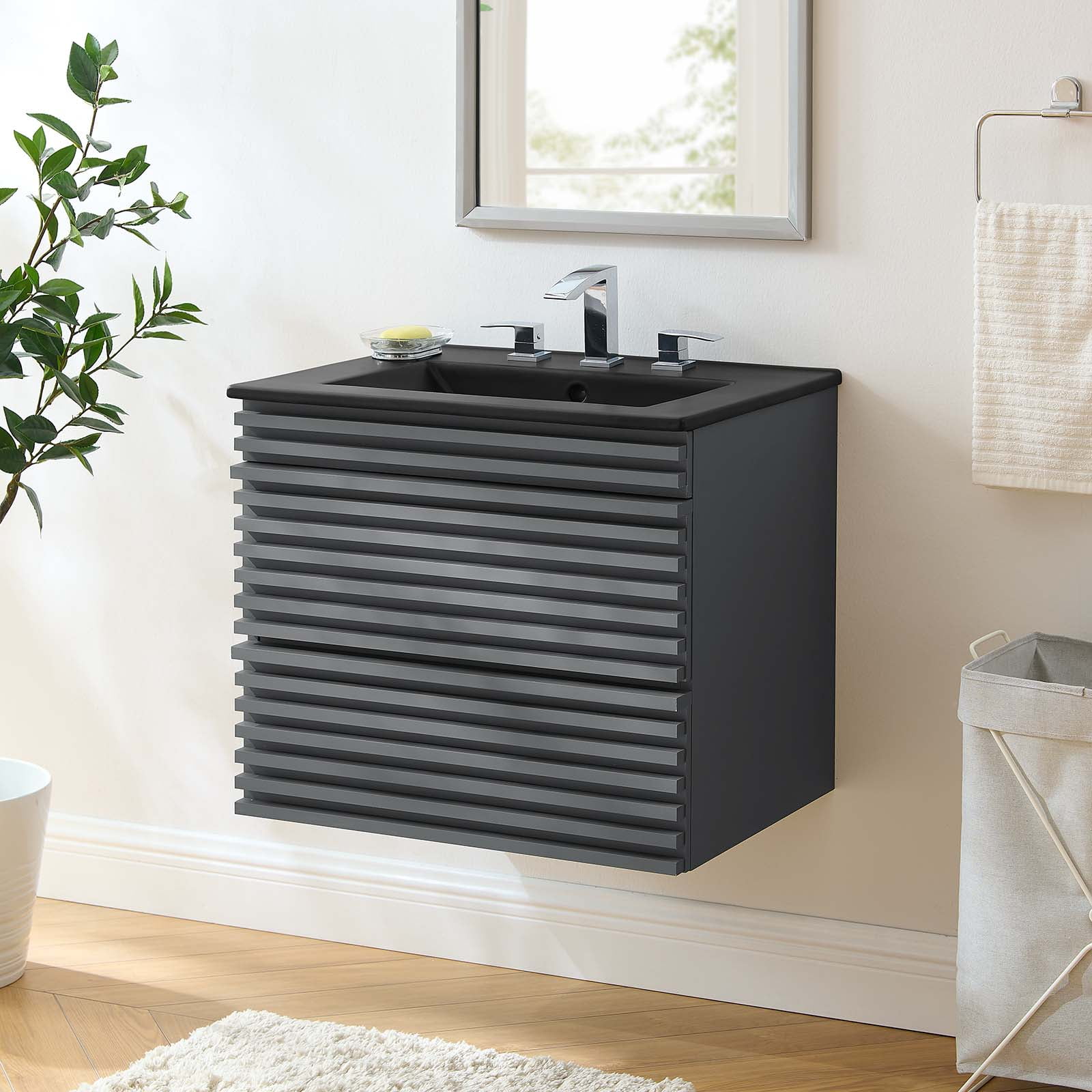 Modway Render 24" WallMount Bathroom Vanity in Gray Black