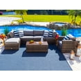thumbnail image 2 of Sorrento 7-Piece Resin Wicker Outdoor Patio Furniture Sectional Sofa Set in Brown w/ Four Sectional Pieces, Ottoman, Armchair, and Coffee Table (Flat-Weave Brown Wicker, Polyester Light Gray), 2 of 8