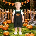 thumbnail image 6 of Unisex kids Corduroy Short Overalls, Pumpkin Felt Appliques Sleeveless Dungarees with Pockets, Comfort Baby Outfit for First Halloween Photoshoots and Pumpkin Patch Visits for 1-7 Years, 6 of 7