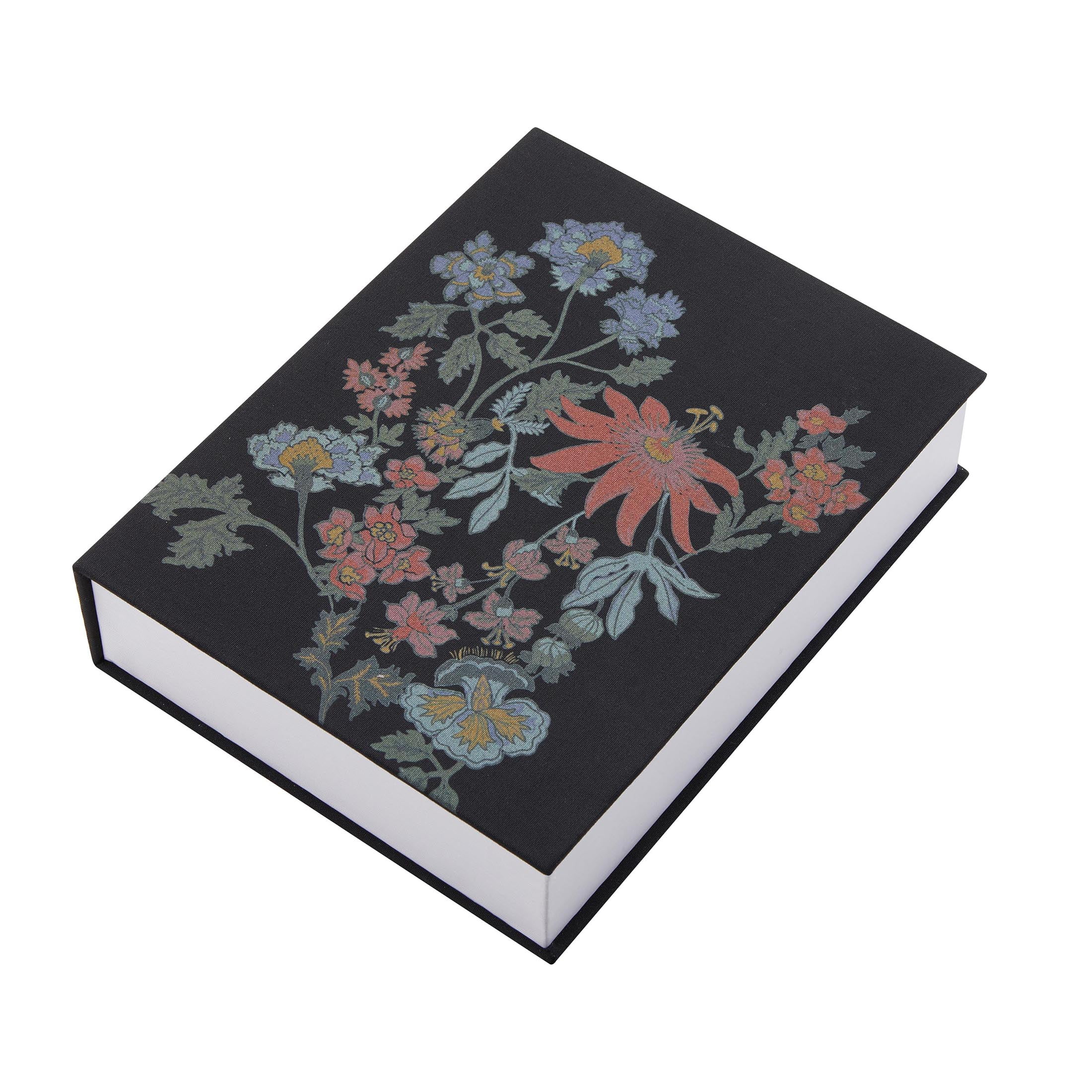 Beautiful Floral Faux Book Decorative Storage Box by Drew Barrymore, 7" x 9", Black