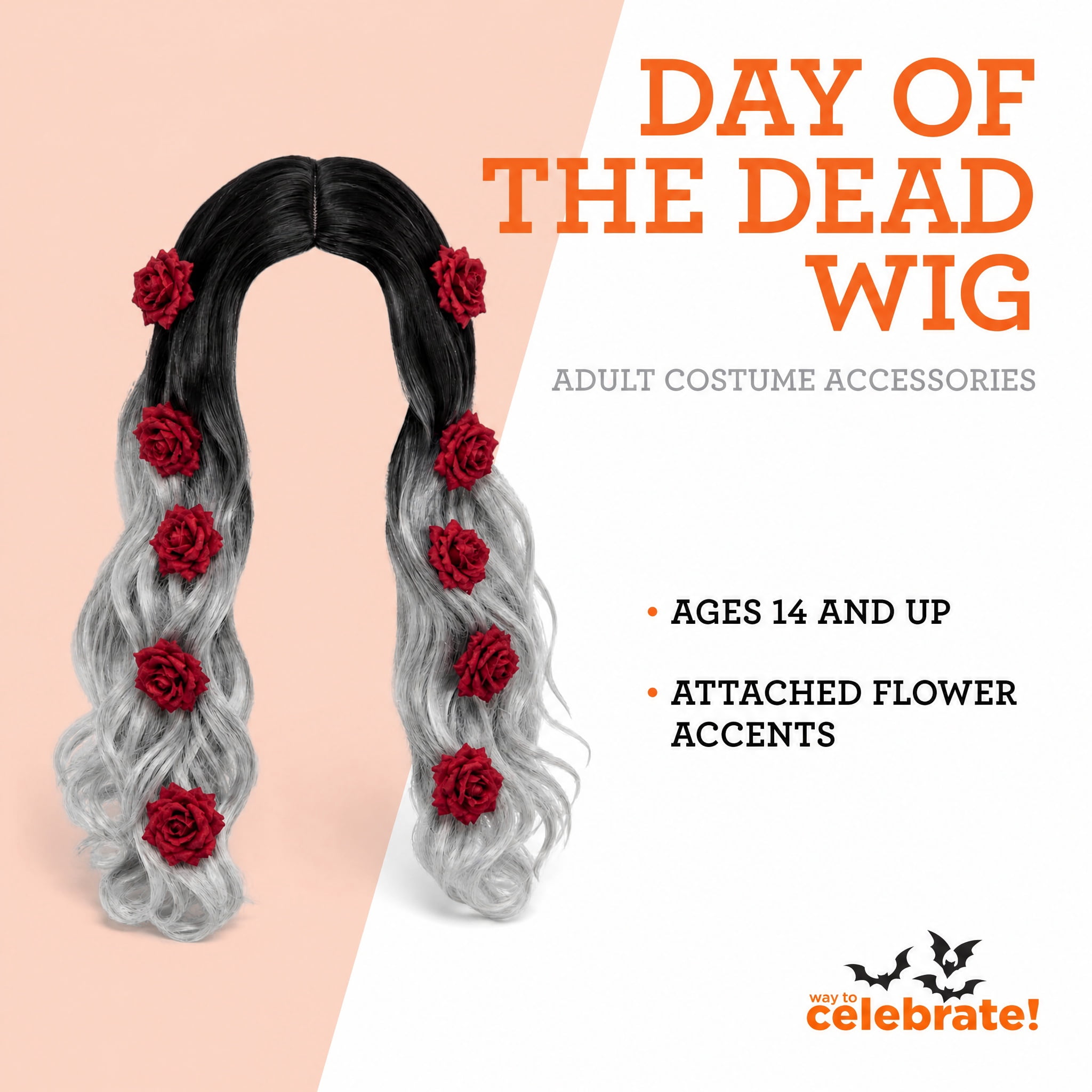 Day of the Dead Wig Costume Accessory for Adults, Multicolor, Halloween by Way To Celebrate
