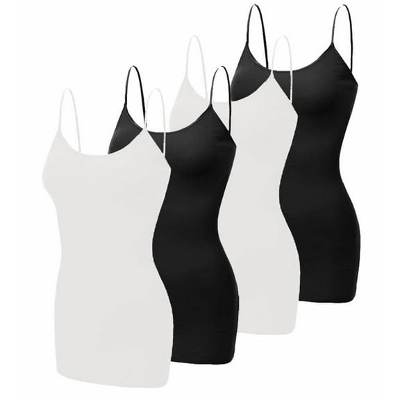 SHCKE 4-pack Women's Camisole Tank Top Women's Long Shapewear Camisole Spaghetti Straps Cami Tanks Basic Long Camisole Basic Cami Top
