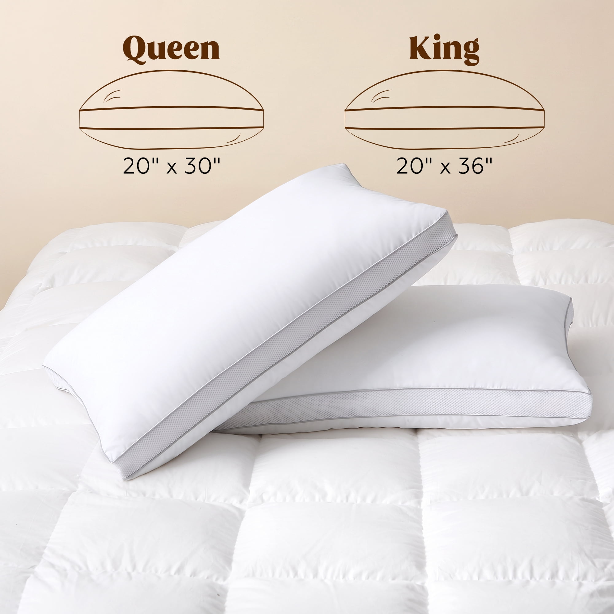 Yalamila Goose Feather Down Pillows King Size Set of 2, Gusseted Support Pillows with 100% Cotton Cover, Luxury Breathable Sleeping Bed Pillows for Side, Back or Stomach Sleeper (White, 20"x36" )