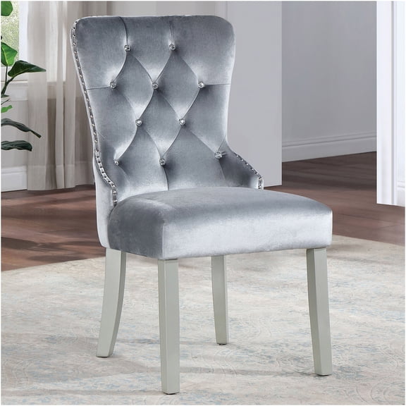 JERFIT 2-Pack Wingback Dining Chairs with Button Tufting, Nailhead Trim, Flannelette Upholstery for Elegant Dining Room