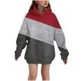 thumbnail image 2 of YUNAFFT Girls' Patchwork Print Hooded Sweatshirt with Pockets Fleece-Lined Casual Streetwear, 2 of 5