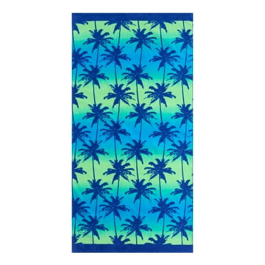 Mainstays Beach Collection Blue Palm Cotton-Blend Beach Towel