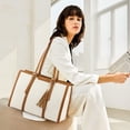 thumbnail image 2 of Bolsa para portátil LOVEVOOK para mujer, de lona de 15,6 pulgadas con bolso de mano, color beige, 2 of 9