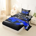 thumbnail image 2 of Castle Fairy Retro Racing Car Twin Sheet Sets 3pcs for Boys, Checkered Flag Design Bedding for Bedroom, Blue Black, 2 of 6