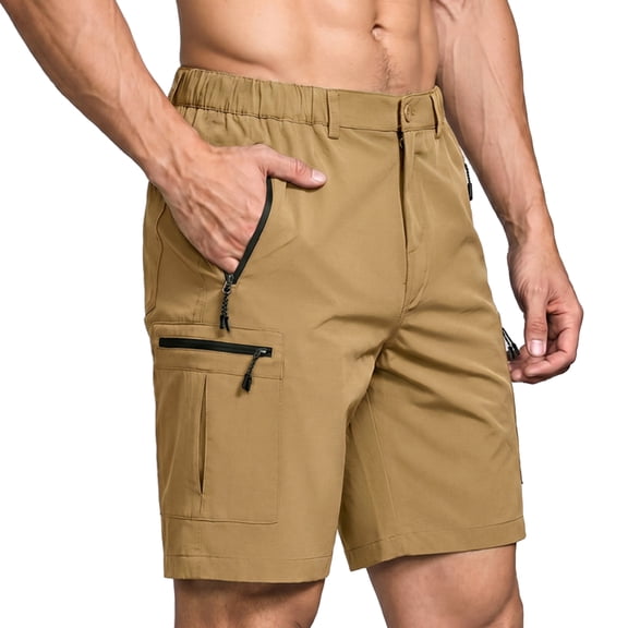 Sewkxo Men's Hiking Cargo Shorts Lightweight Outdoor Shorts for Men Trip Golf Camping Casual with 5 Zipper Pockets,Camel L