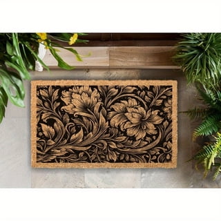 Welcome Door Mat Garden Floral Flowers Pattern Outdoor Indoor Entrance, Low-Profile Floor Mats Non Slip Durable Entrance Rugs for Entry, Patio, High Traffic Areas Front Door, 19" x 31"