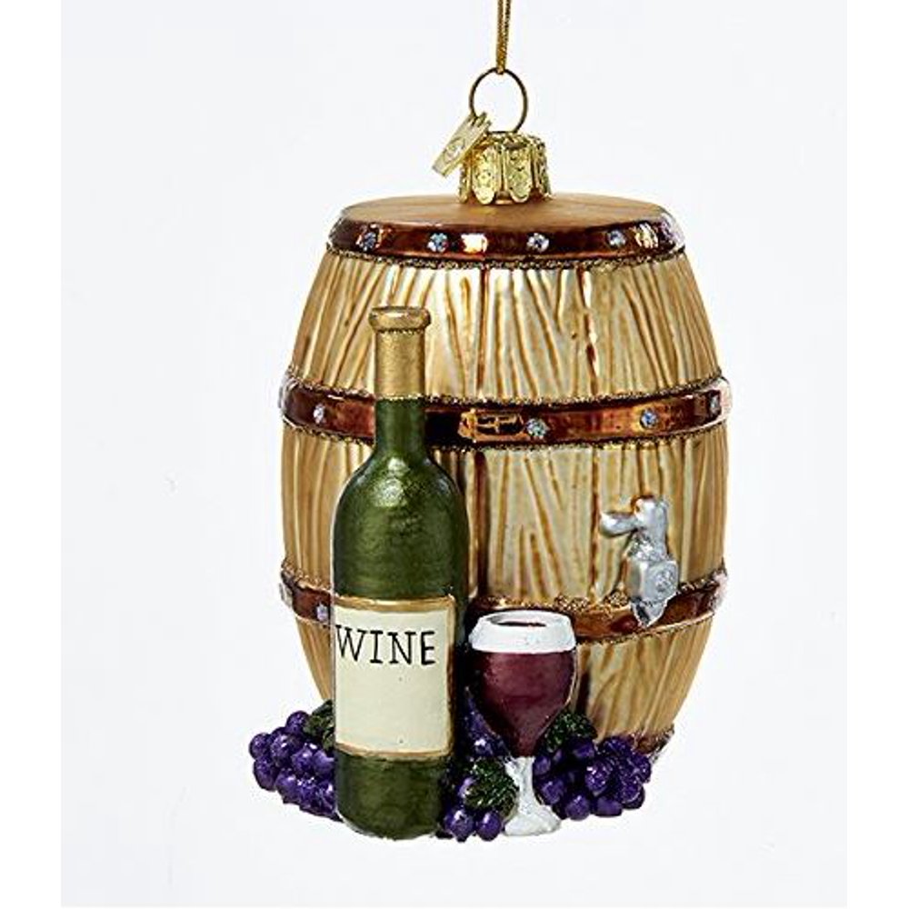 Noble Gems Wine Barrel and Wine Bottle Glass Christmas Tree Ornament