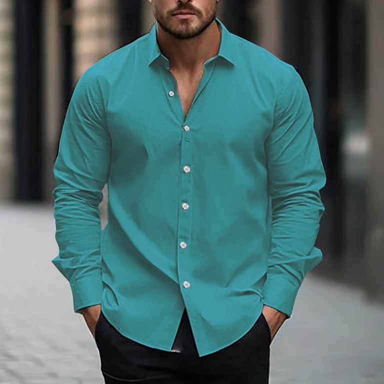 slim fit dress slacks Gulf Stream Green Formal Plain-Solid Premium Cotton Shirt for Men 17.5in / 44cm / XL / Full Sleeves main image 1