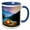 Blue/White, variant on 3drose, Orange Tent by the Mountain Lake Early in the Morning. Happy Camper, 11oz Two-tone Green Mug