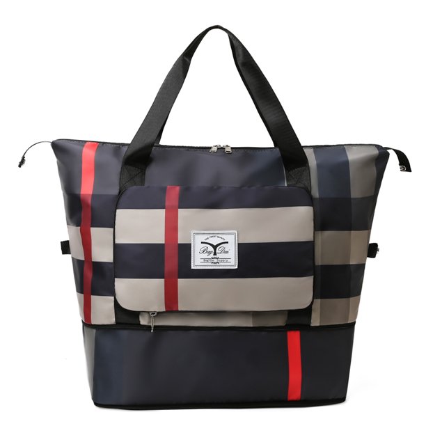 Bolsa de lona a cuadros, ligera, plegable, deportiva, para gimnasio, para nadar, senderismo (negro) JShteea Para Estrenar