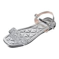 thumbnail image 7 of Rokment Metallic Sparkly Rhinestones Dressy Sandals for Women Ladies 2026 Delicate Bling Square Toe Flat Ankle Strap Low Heels Bride Wedding Low Heel Dress Summer Shoes Beach Silver Size 9, 7 of 7