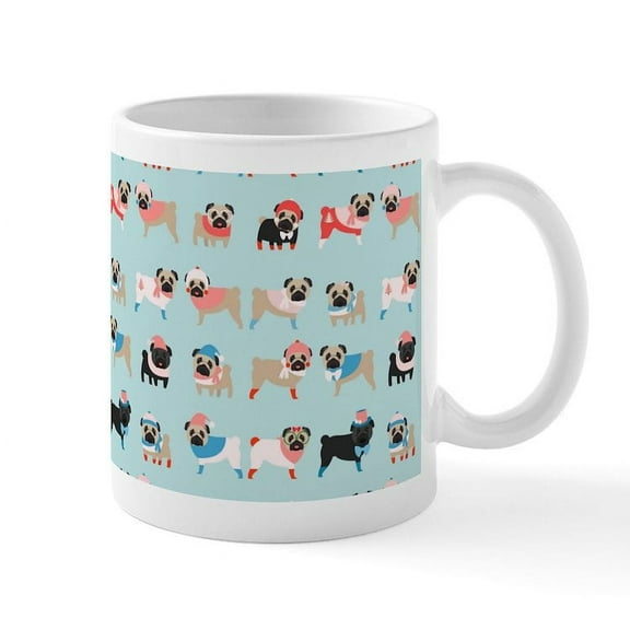 CafePress - Winter Pugs Mug - 11 oz Ceramic Mug - Novelty Coffee Tea Cup