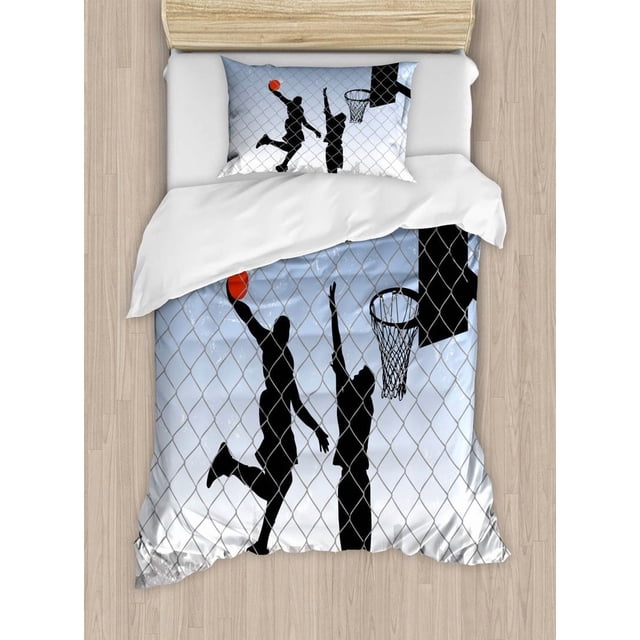 Ensemble de Housse de Couette Lunarable Sports, Thème Basketball dans la Rue 2 Joueurs sur