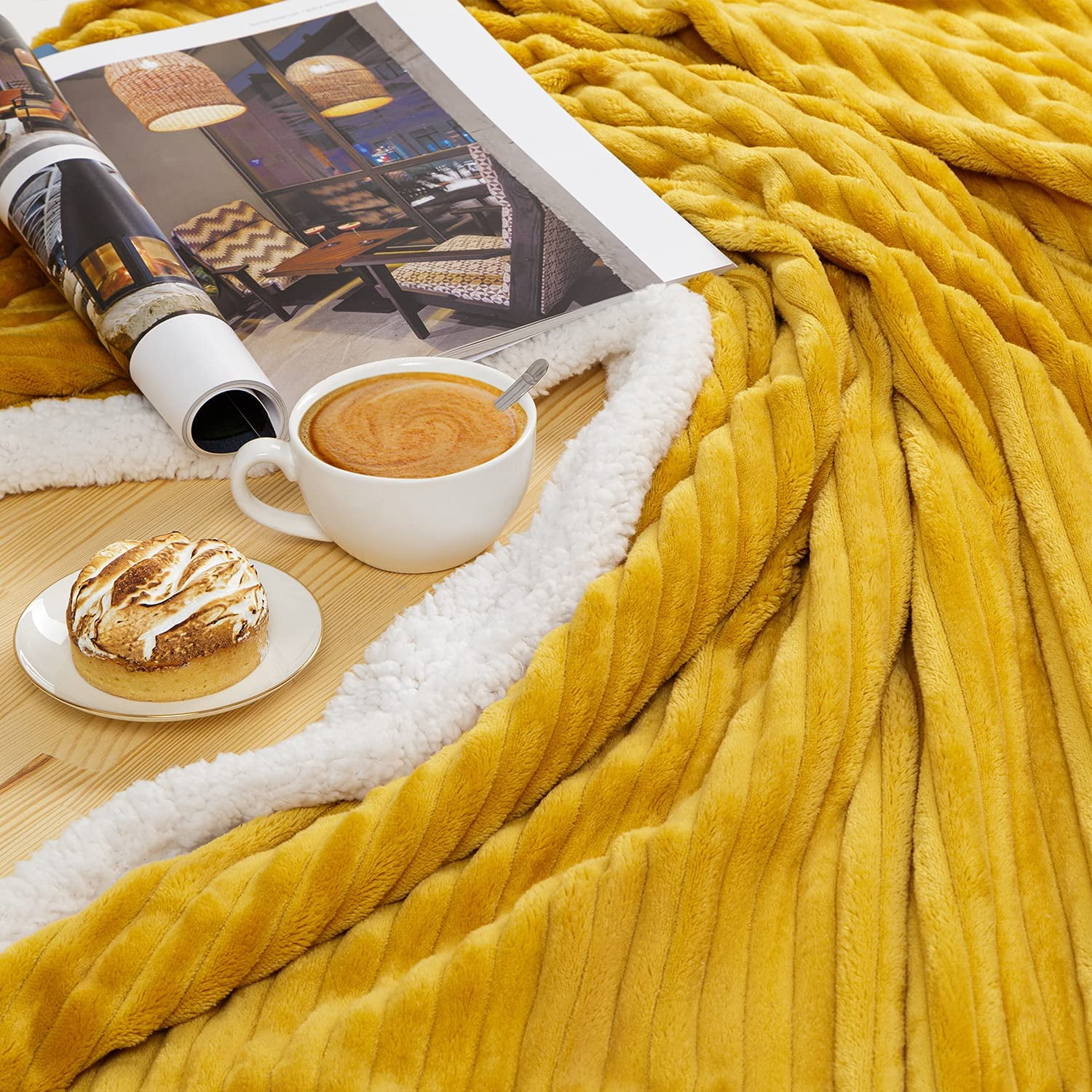 Sherpa Blanket Fleece Throw u2013 60x80 Mustard Yellow u2013 Soft Plush Fluffy Warm Cozy Thick u2013 Perfect for Bed Sofa Couch Chair Mustard Yellow and White Sherpa 60 x80 Walmart