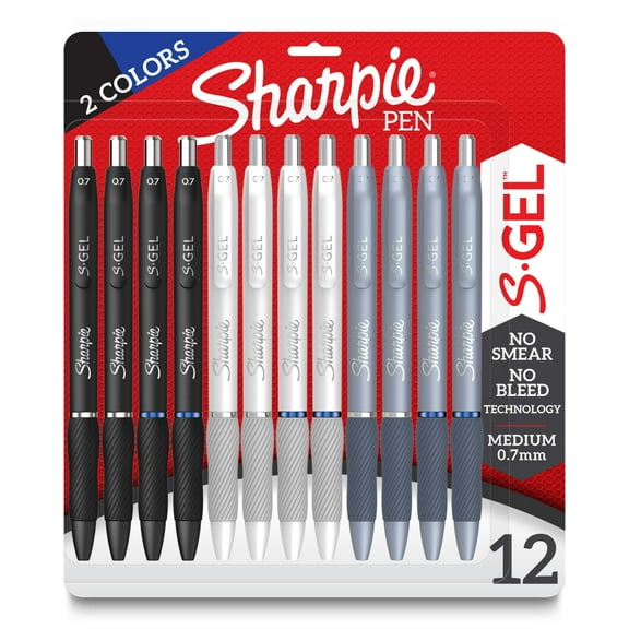 Sharpie S-Gel, Gel Pens, Medium Point (0.7mm), Black and Blue Gel Ink Pens, 12 Count