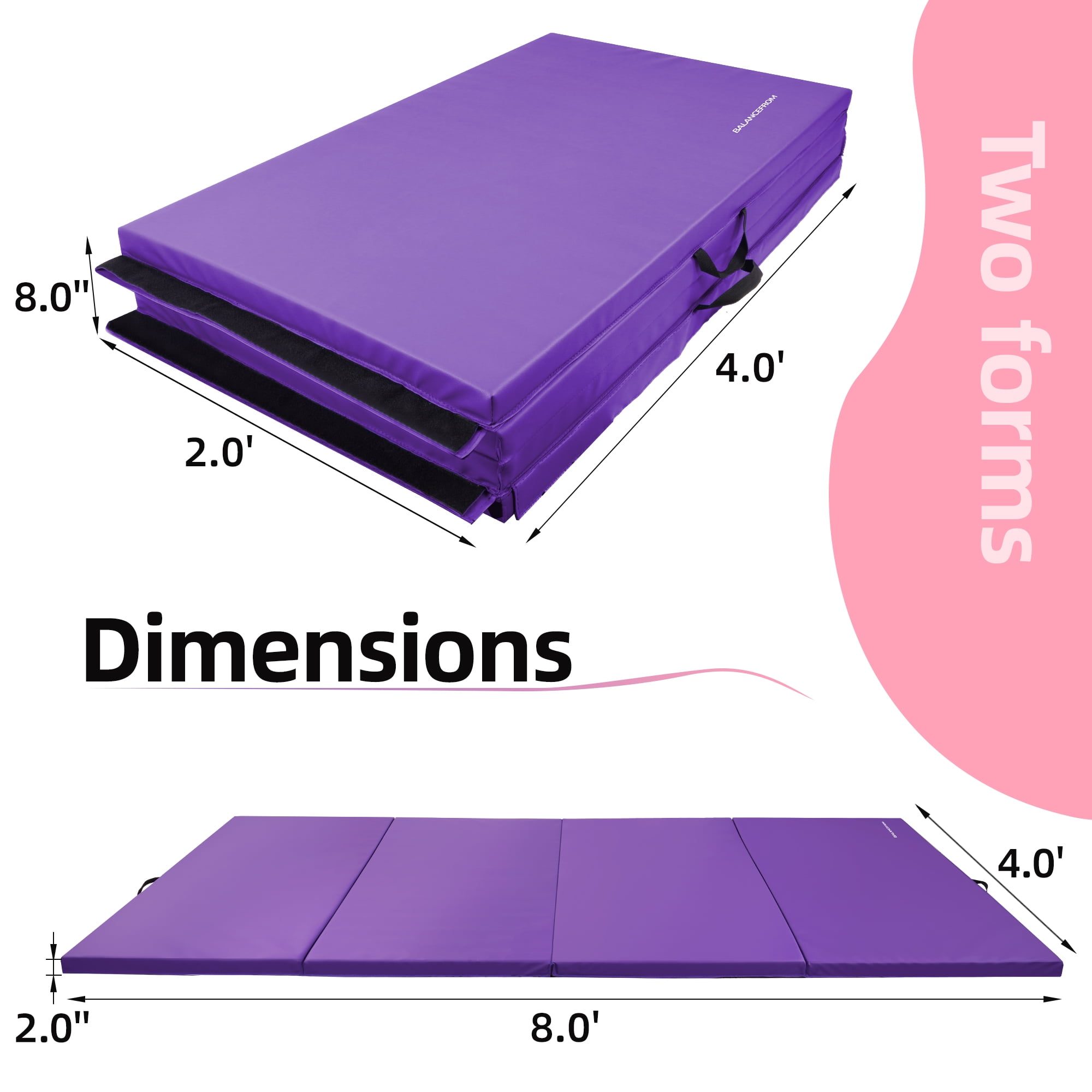 Signature Fitness 4ft x 8ft x 2in Folding Gymnastics Mat, 4-Panel Exercise Mat with Handles, PVC Leather + EPE Foam, Multiple Colors