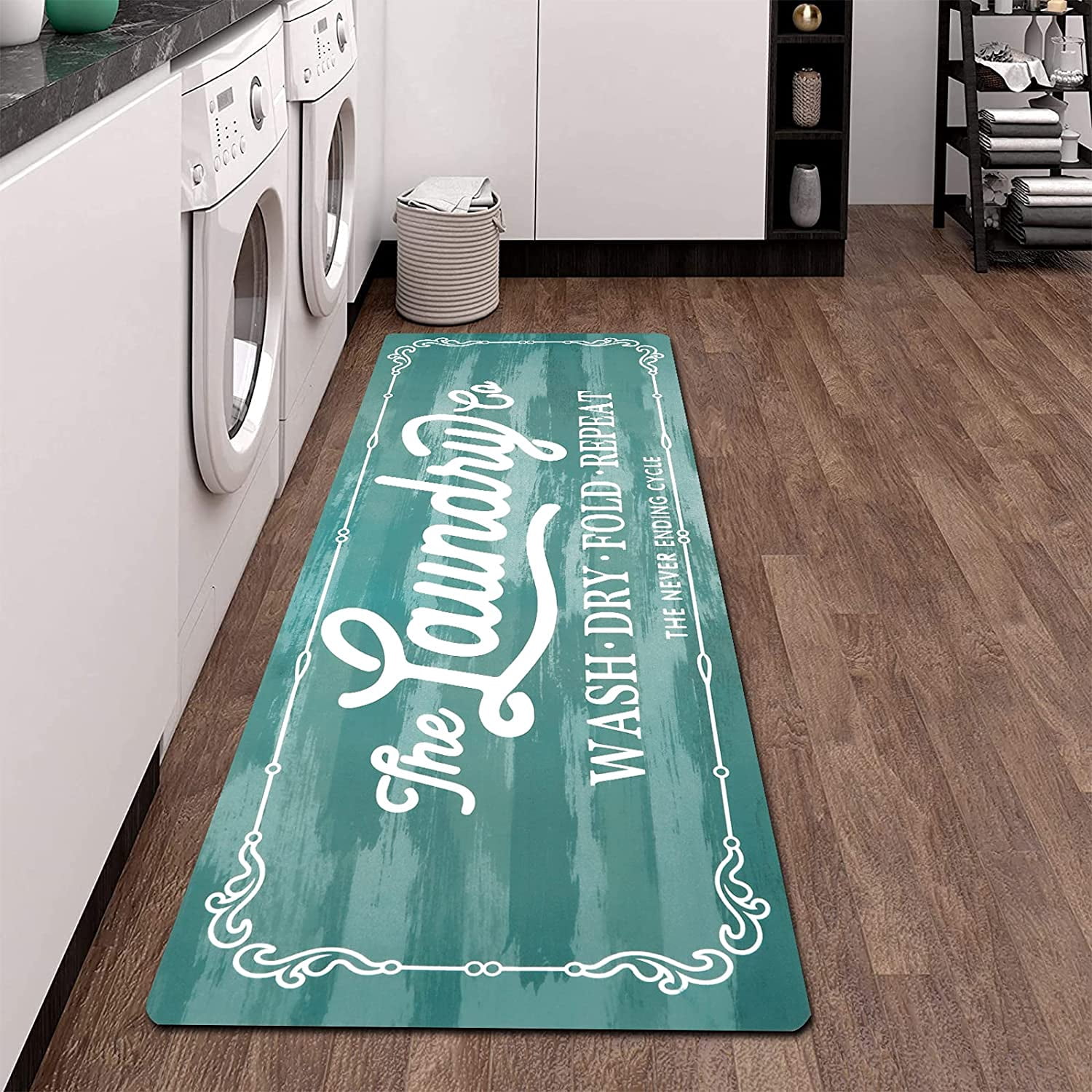 Findosom 20"x60" Farmhouse Laundry Room Rug Non Slip Rubber Laundry Runner Rug Waterproof Washable Indoor Laundry Rugs and Mats for Kitchen Floor Laundry Room Bathroom Hallway Entryway Decor Blue
