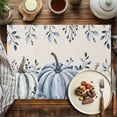 thumbnail image 4 of Thanksgiving Blue Pumpkin Placemats Set of 1 Fall Eucalyptus Leaf Linen Heat Insulated Linen Place Mats, Washable Stain-Proof Table Mats for Dining Tables Holiday Decor 13x19inch, 4 of 9
