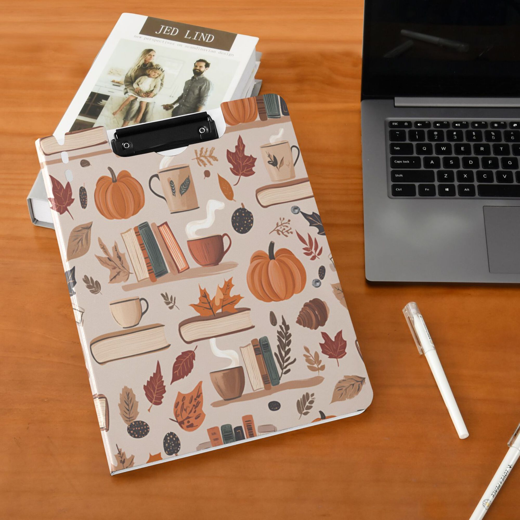 FORMRS A4 Clipboard Folder with Pen Holder Horizontal Foldable School Office Binder, Fall Acorns Pattern