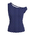 thumbnail image 5 of VEKDONE Off Shoulder Tunic Tops for Women Cute Sleeveless Polka Dot Shirts Sexy Ruched Going Out Tank Top Casual Stretch Slim Fit Y2K Tank Tops Blue L, 5 of 6