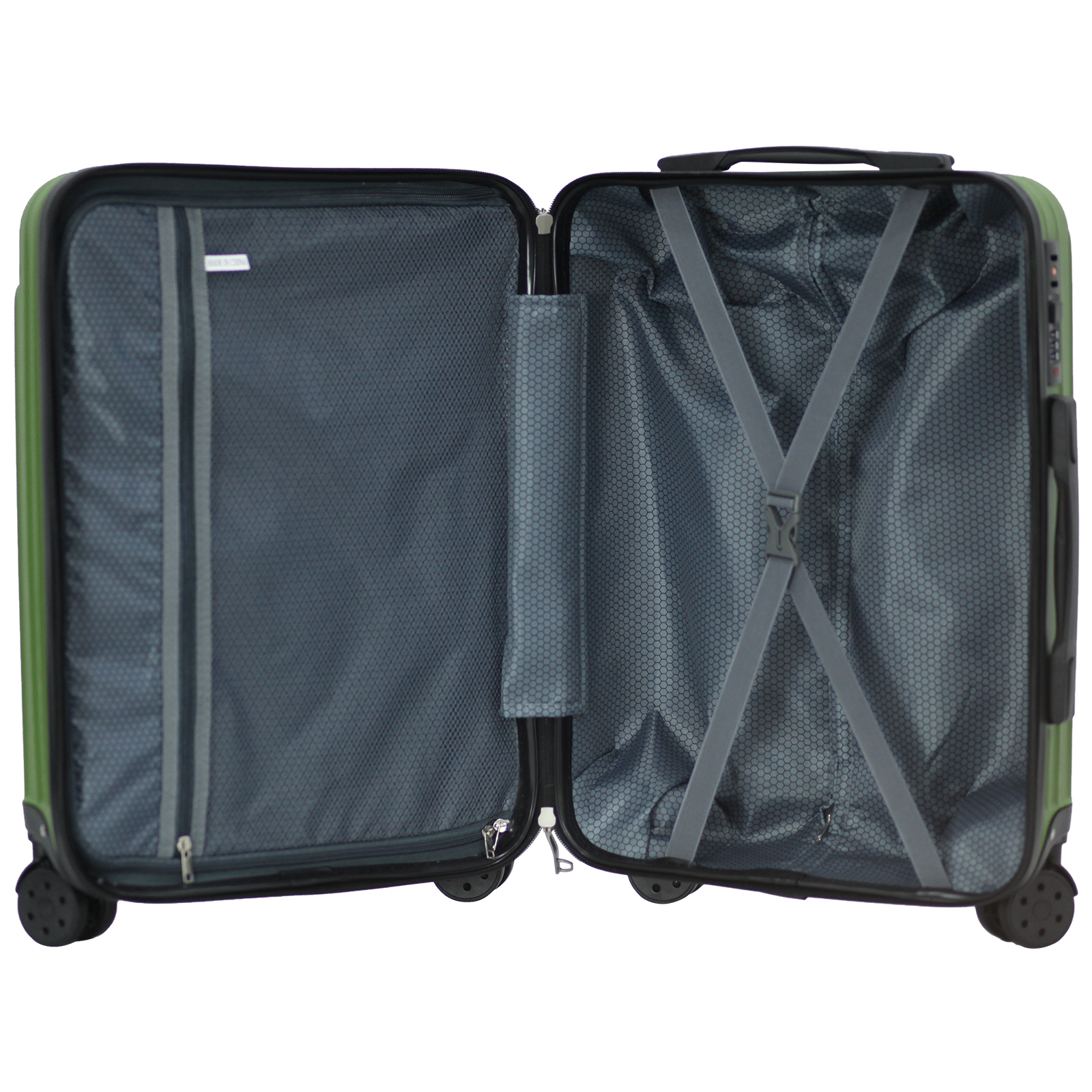 Line Embossed Hard Leather Suitcase Set, Three-Piece Suitcase Set, Customs Lock, Fruit Green