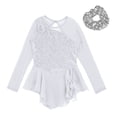 thumbnail image 4 of Yanarno Robe de Patinage Artistique à Sequins pour Filles, Robe de Danse Lyrique en Maille, Jupe de Gym, Justaucorps Blanc 6, 4 of 7