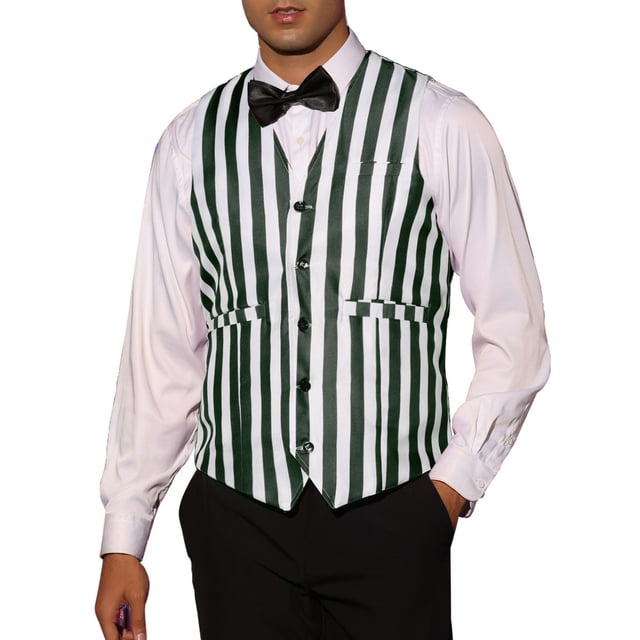 Chaleco de Negocios INSPIRE CHIC para Hombre, Corte Slim Fit, Cuello en V, Sin Mangas, Estampado a Rayas, Color Negro