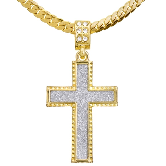 Men's Gold Plated Iced CZ Cross Pendant 20" Miami Cuban Chain Necklace Hip Hop MCP 2044 G1