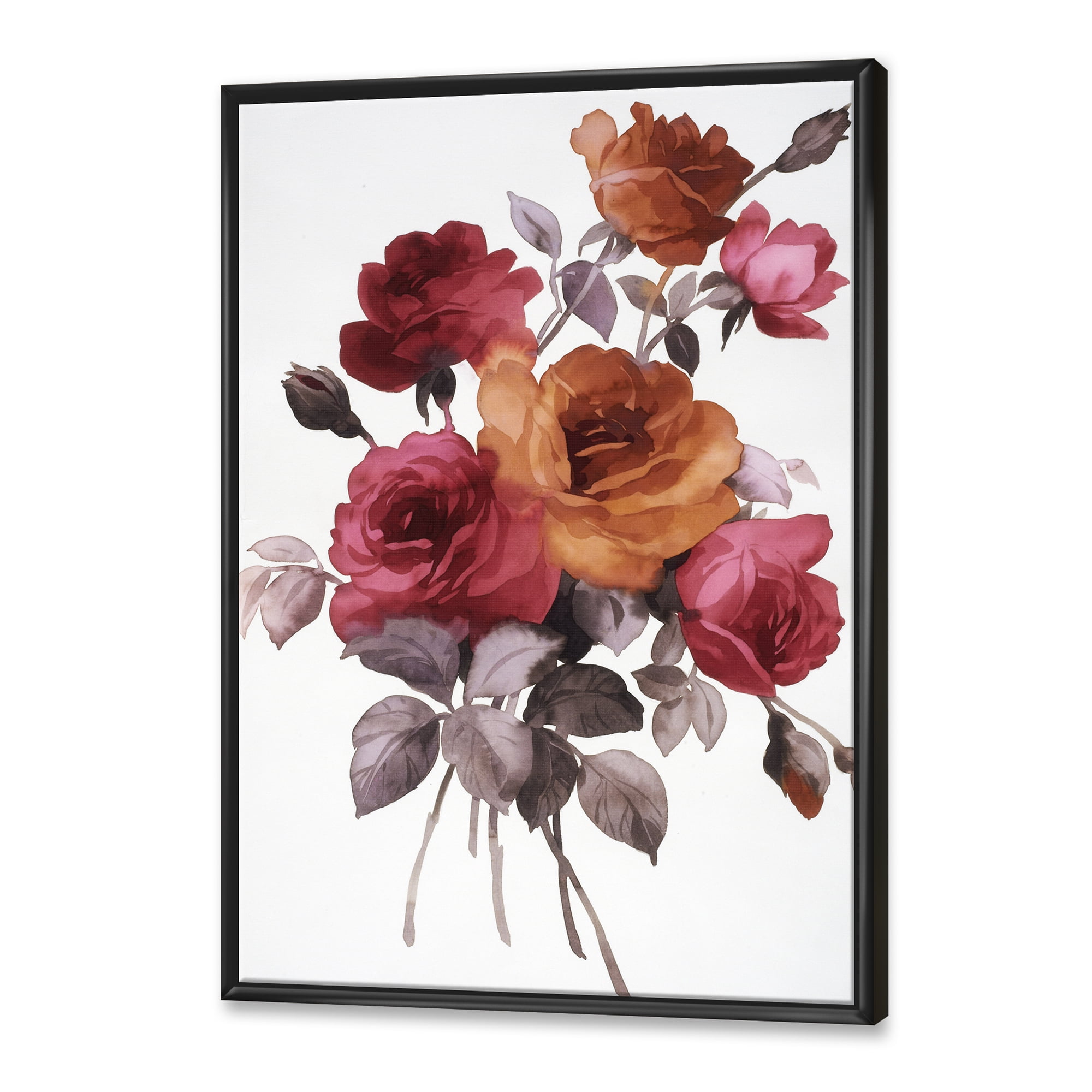 Designart 'Vintage Red and Orange Roses' Traditional Framed Canvas Wall Art Print