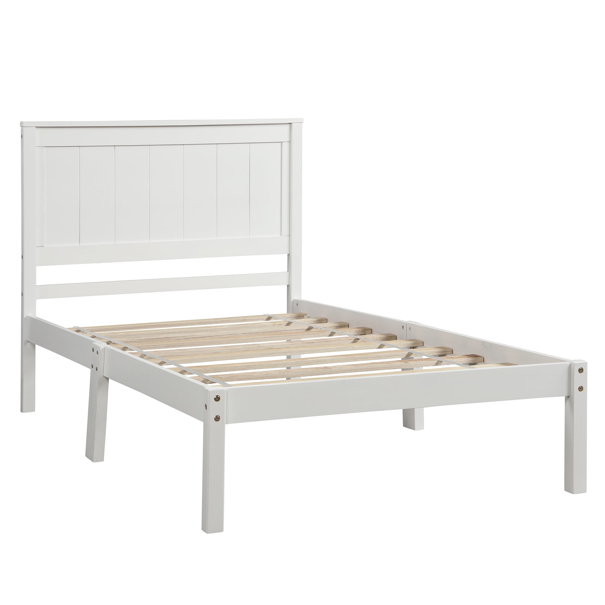 Euroco Pine Wood Storage Platform Bed, Twin, White