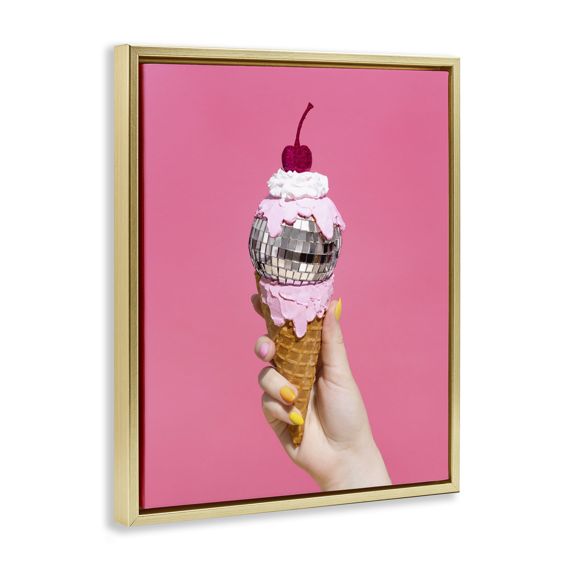 Stupell Industries Glam Disco Ice Cream Food & Beverage Painting Gold Floater Framed Art Print Wall Art, 25 x 31