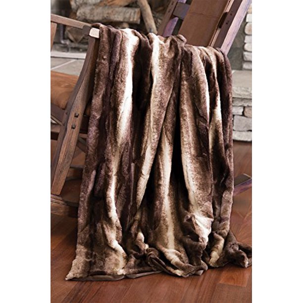 Faux Fur Throw Blanket, Mink Brown White Striped Plush