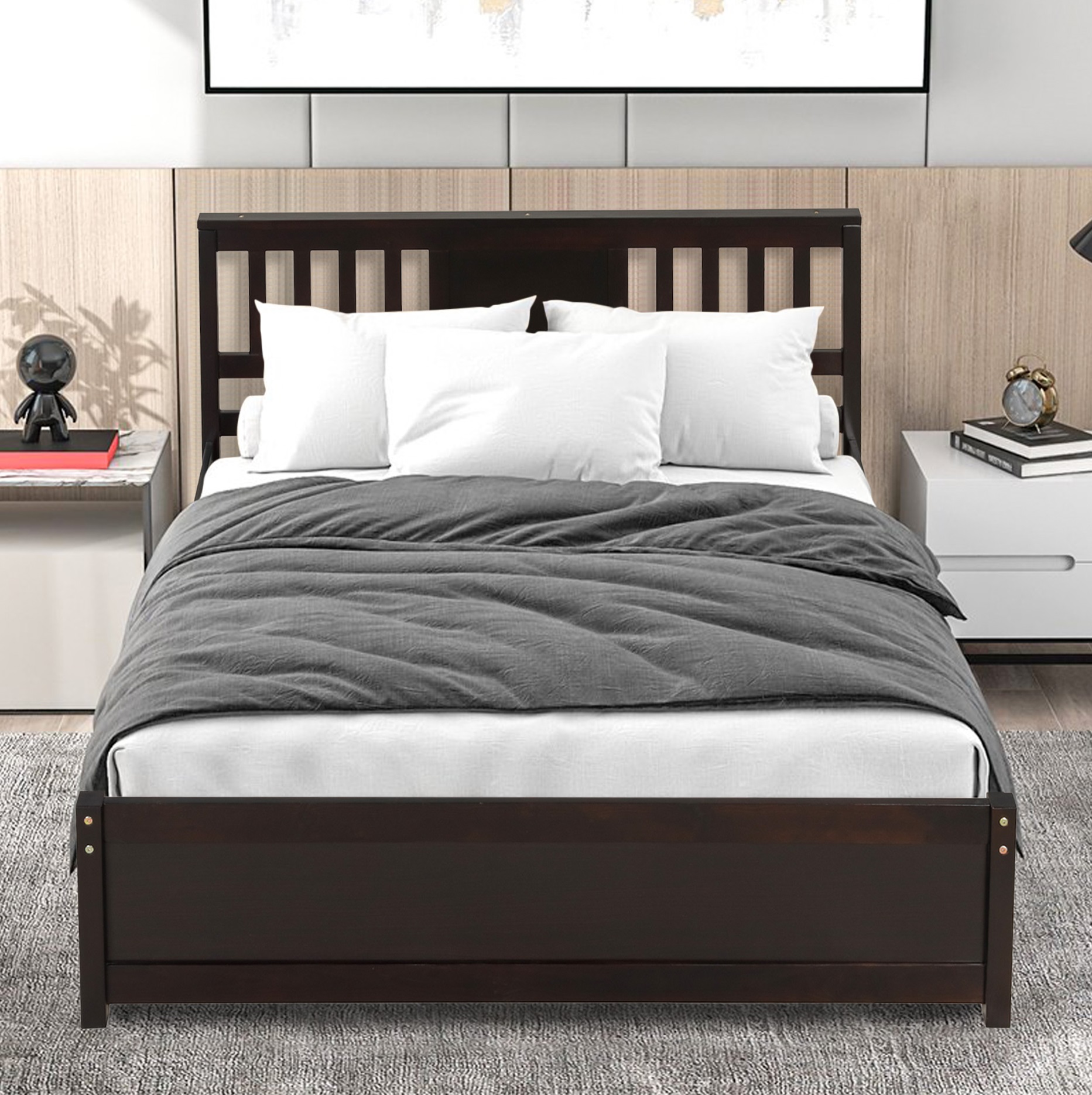 SYNGAR Queen Size Bed Frame with Headboard, Platform Bed Frame Solid